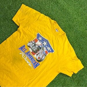 Jerzees Yellow Short Sleeve Tee with Blue Graphic